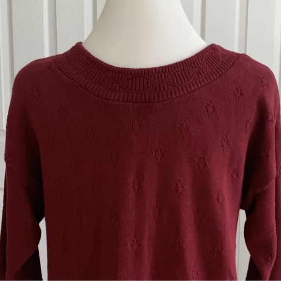 Vintage Express Sweater Tricot Burnt Red Cotton Knit Textured Scoop Neck XS NEW - Picture 5 of 12